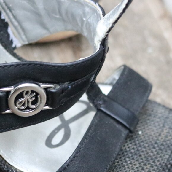 Sam Edelman Karly Black Leather Strappy Ankle Wrap Straw Wedge w Rope Trim Sz 7 - Picture 4 of 10